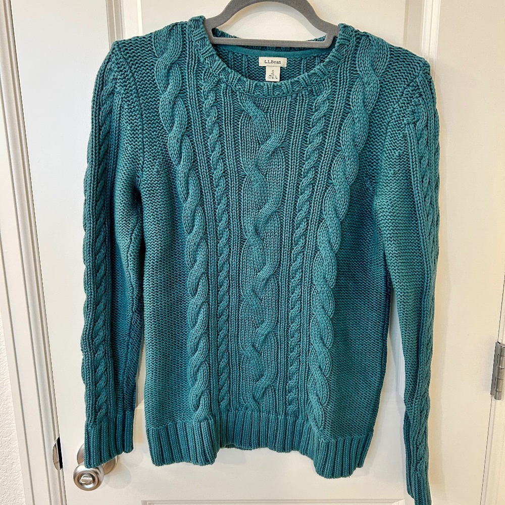 L.L. Bean Cotton Cable Knit Sweater in Storm Teal